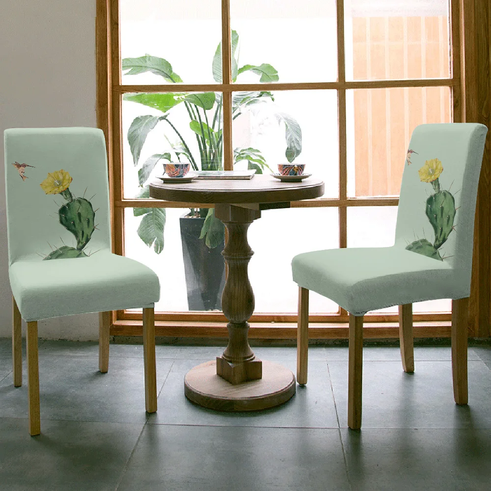 Cactus Yellow Flower Hummingbird Dining Chair Cover 4/6/8PCS Spandex Elastic Chair Slipcover Case for Wedding Home Dining Room