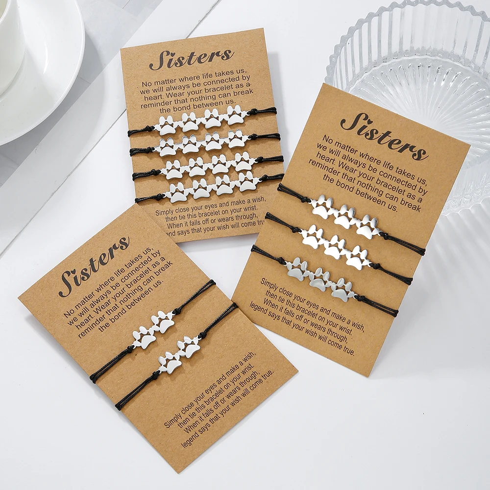 

Niche Design Card Bracelet Set Women's Flat Knot Braided Adjustable Stainless Steel Dog Palm Cat Palm Bracelet Couple Bracelet