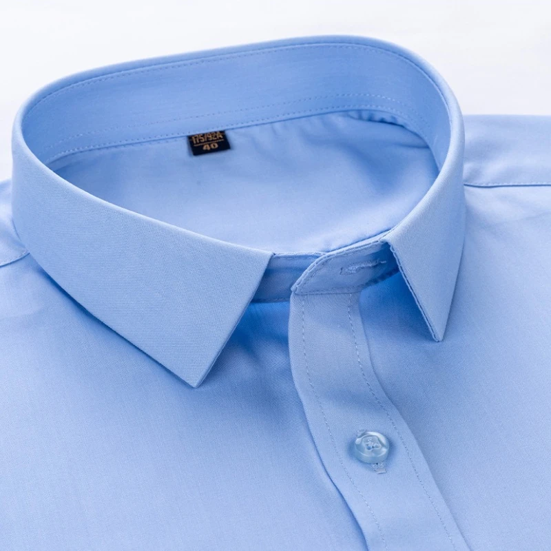 

8XL 7XL Bamboo Fiber Office Blue White Shirt Long Sleeve Men Shirt Short Sleeves Anti-wrinkle Non-Iron Fashion Casual Business