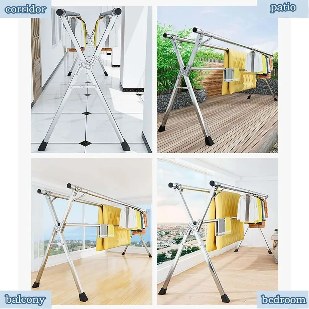 Adjustable Folding Clothes Drying Rack - Windproof Hooks, Suitable for Indoor, Outdoor, Balcony Use (160cm)