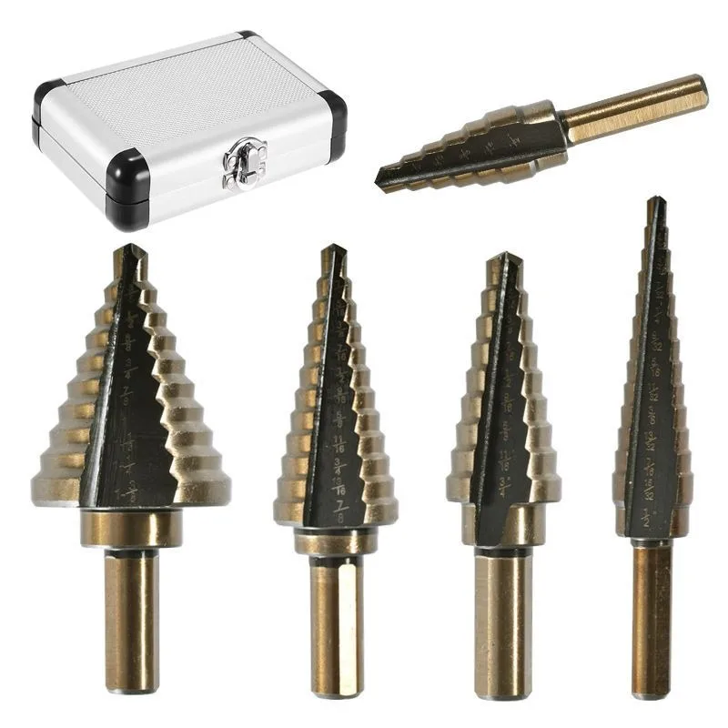 6PCS Imperial Step Drill Bit Set Aluminum Case Multi-Function Hole Drilling Tool for Electric Drill