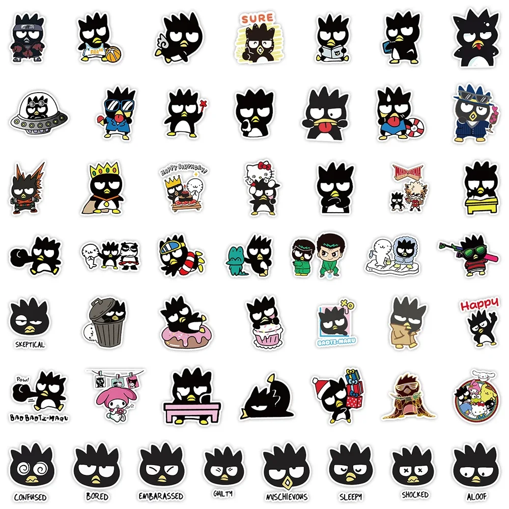 50PCS Anime Bad Badtz Maru Graffiti Stickers Cute Sanrio Decal Diary DIY Guitar Laptop Phone Suitcase Bike Decals Kids Toy Gift