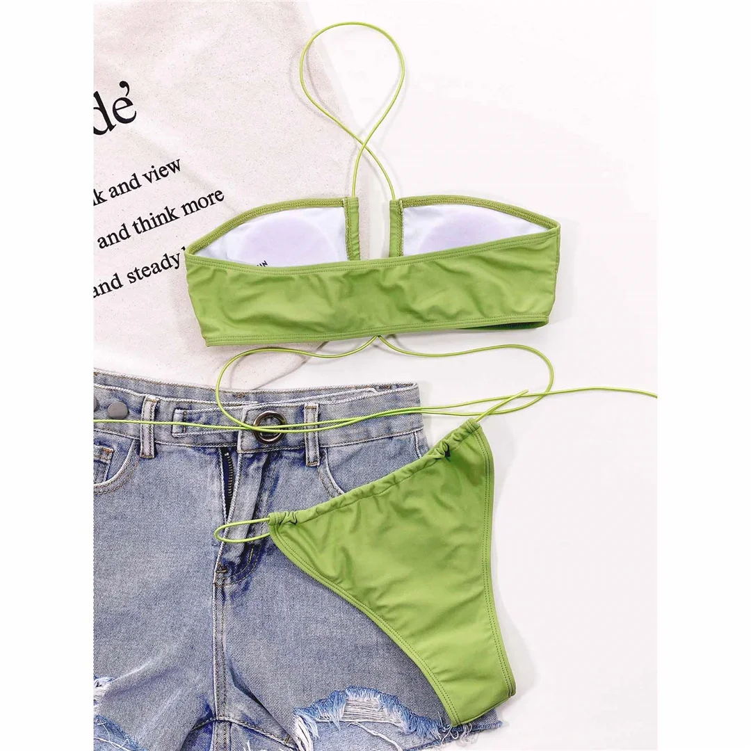 2026 Sexy Grüner DIY Wickel-Bikini Damen-Badeanzug Zweiteiliger Bikini-Set Badebekleidung Badeanzug für Damen V3237 – Detail 10