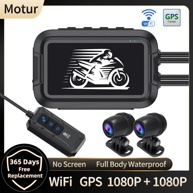 Motorcycle DVR 1080P Full Body Waterproof Moto Camera No Screen WiFi GPS Dash Cam Front Rear Driving Video Recorder Black Box