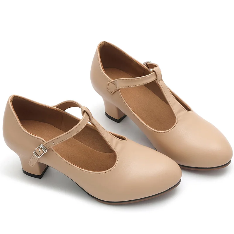 Damen 2'' Charakter T-Riemen Tanz Heels für Erwachsene Ballsaal Latein Salsa Flamenco Tango Schuhe mit verstellbarer Schnalle Tanzschuhe