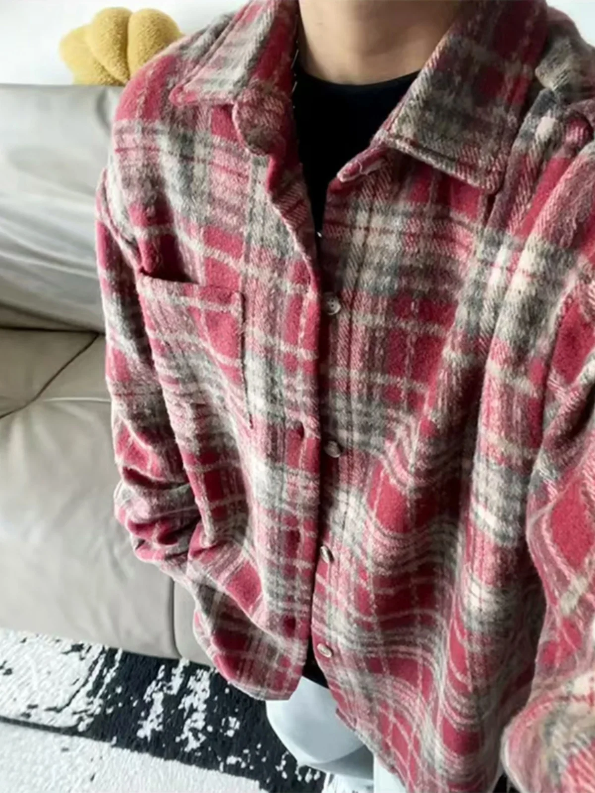 

Мужская осенне-зимняя фланелевая верхняя одежда в красную клетку Thiened Woolen irt Long Sve irt Youth Faion, повседневная одежда из полиэфирного волокна