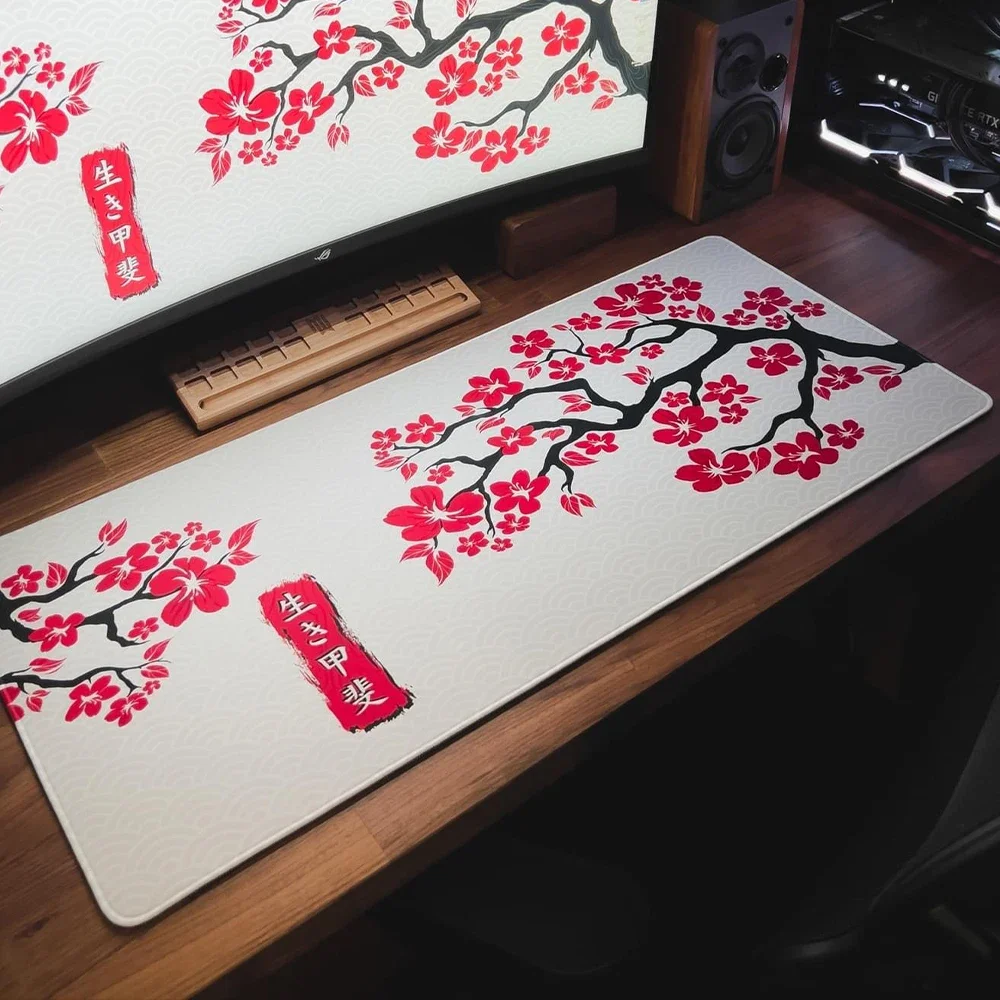 Japan Sakura Mousepad Kawaii Schwarz und Weiß Deskmat Große Mauspad Gamer Teppich Laptop Maus Matten Gaming Zubehör Gummi Matte