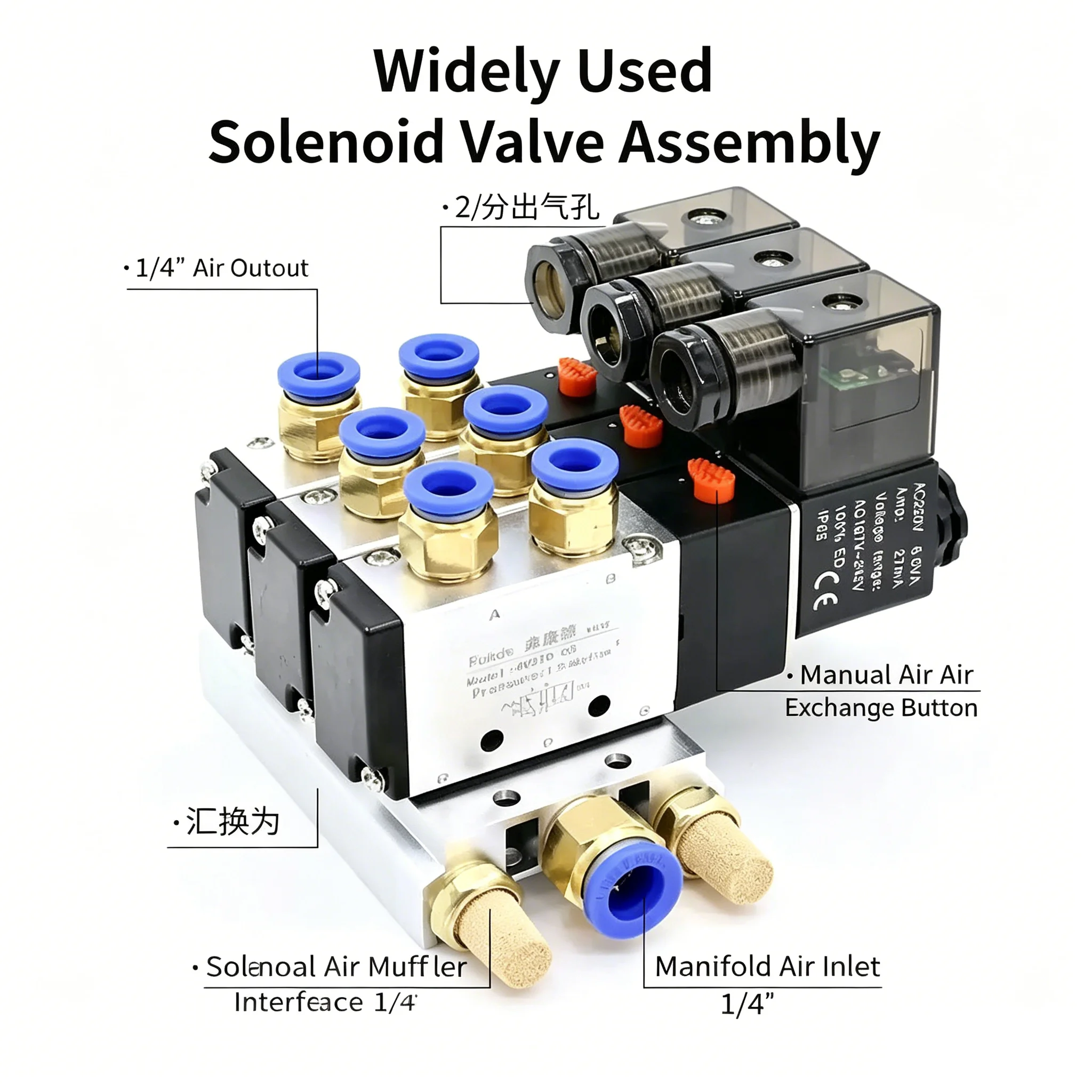 Pneumatic solenoid valve group valve island 4V210-08 Series AC110V/220V DC12V/24V Block With Muffler Fitting Base Manifold
