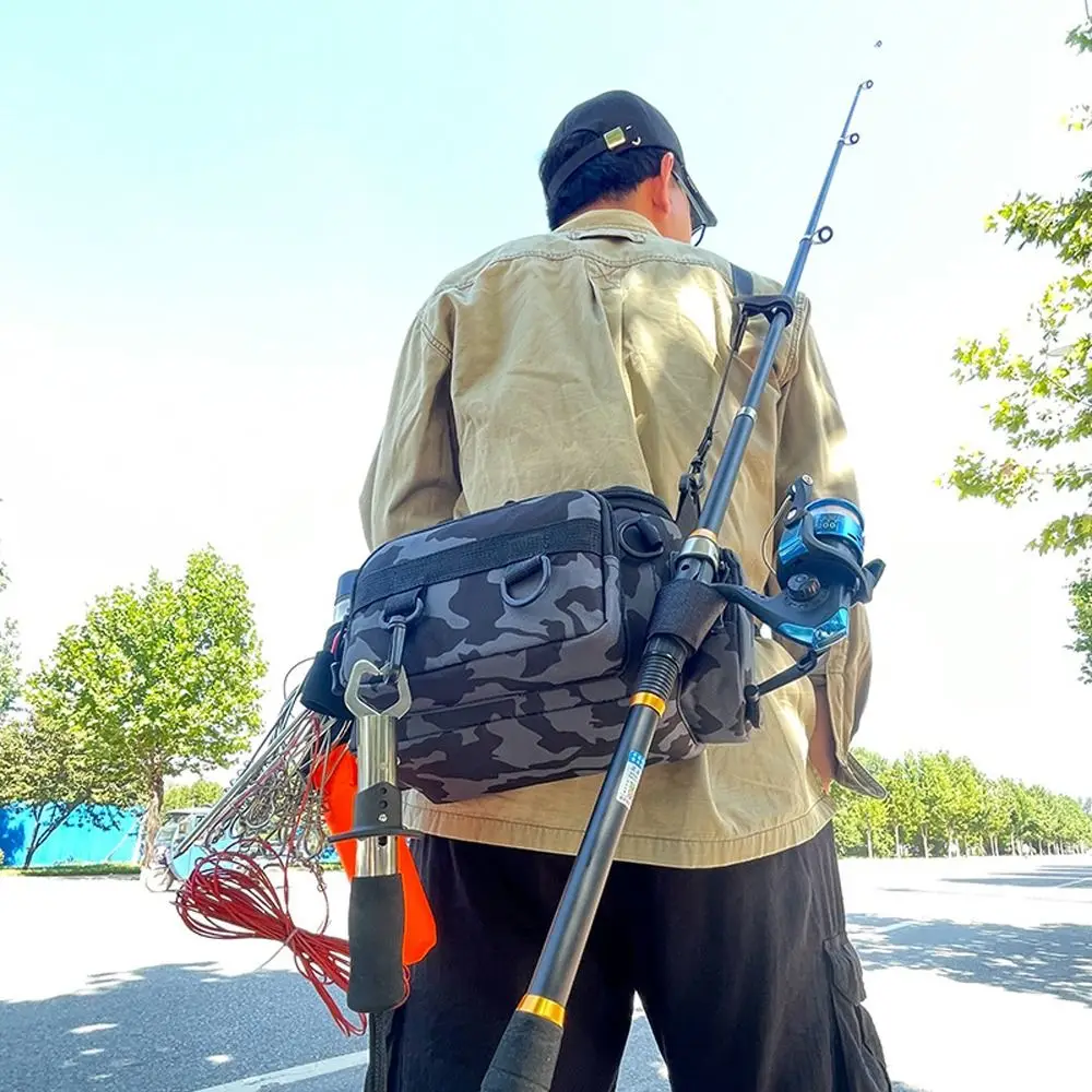 

Waist Fanny Fishing Tackle Bags Waterproof Crossbody Fishing Lure Backpack Shoulder with Rod Holder Fishing Bags Utility Storage
