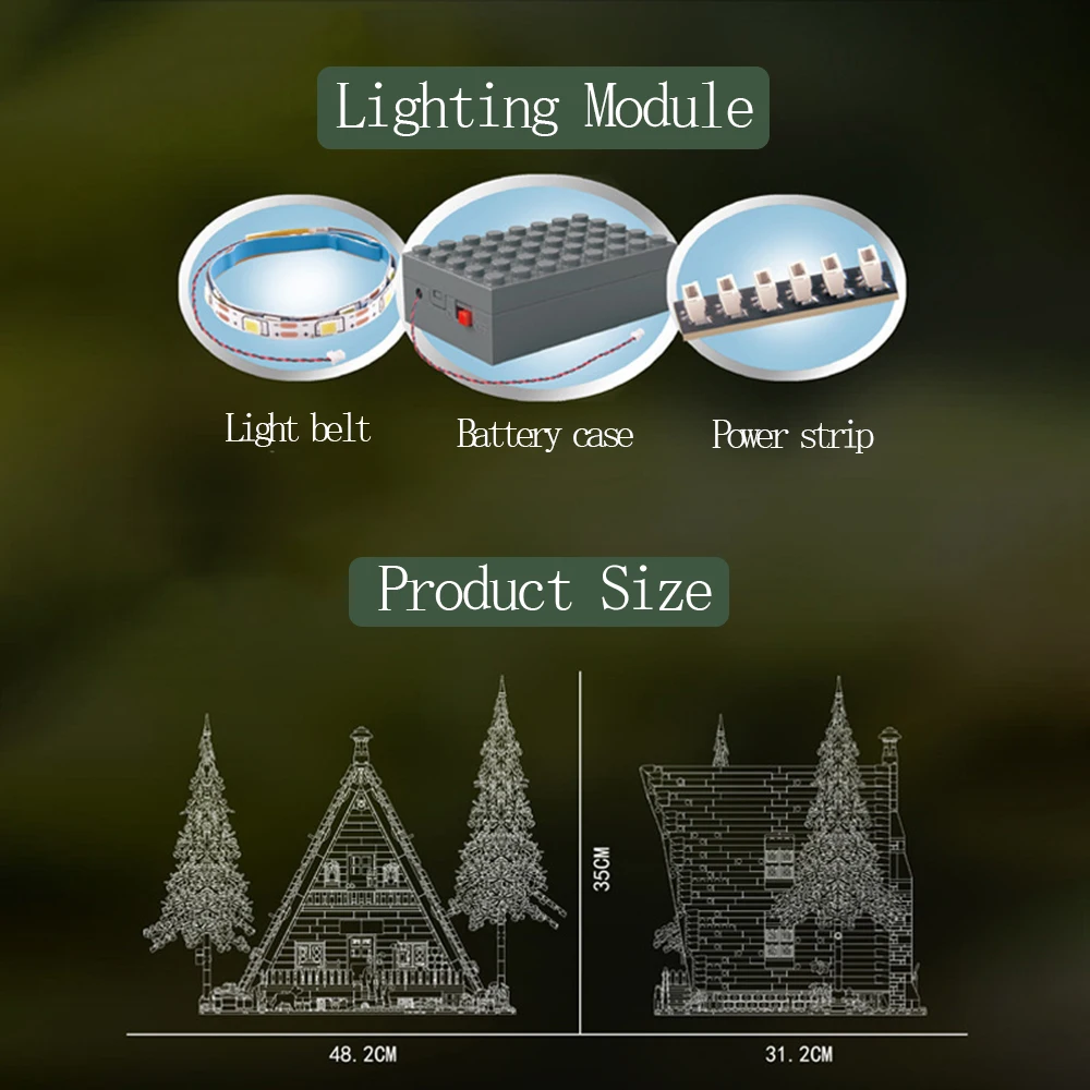 Forest Cabin Street View with Lights Adult High Difficulty Building Blocks Assembly Model Toy