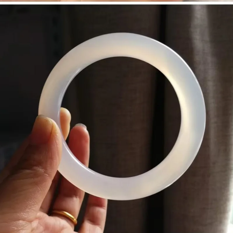 

Jewellery Accessories Brazilian Agate Bracelet Pure Natural Primary Fluorescent Color Ice White Chalcedony Round Bar Jade Bangle