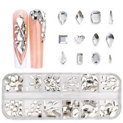 Klar Farbe 120PCS 12 Formen Nail Teile Nicht Hotfix Strass Flatback Kristall Diamant Edelsteine 3D DIY Glitter Nail art dekorationen
