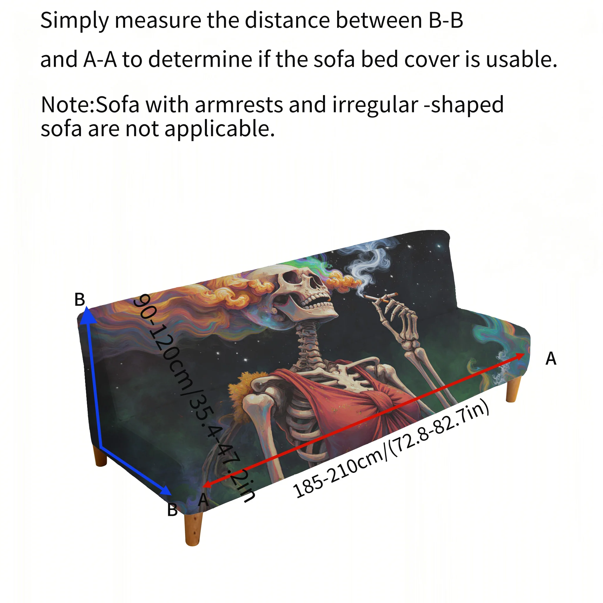 Art style skull print sofa bed cover, living room sofa bed cover, dustproof machine washable sofa bed cover