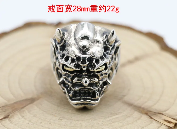 Vintage Thai Silver Ring Aggressive Gothic Wind Prajna Mask Demon Index Finger Ring Male Opening S925 Sterling Silver Ring