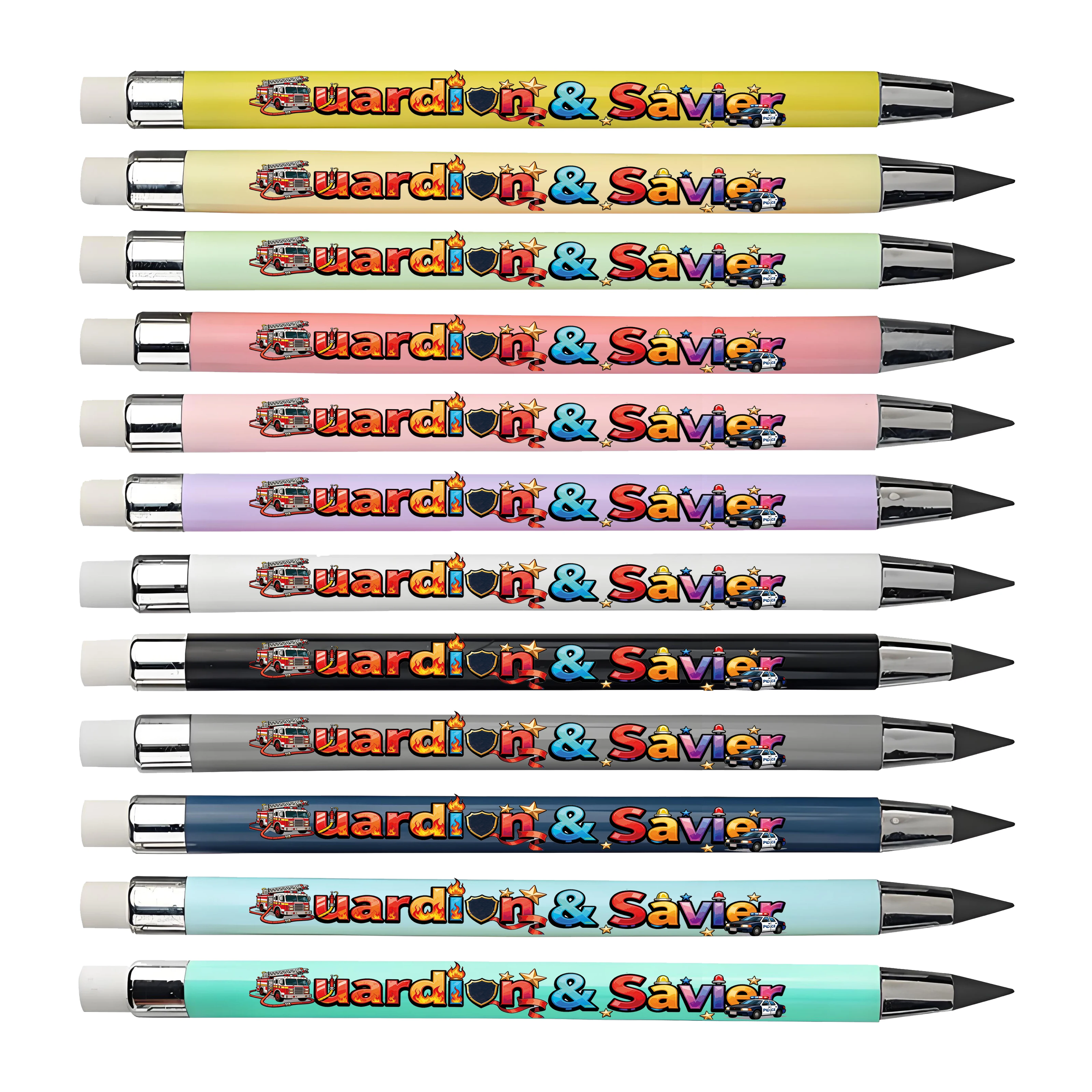 12 قطعة/24 قطعة سيارة إطفاء سيارة شرطة قلم رصاص أبدي سلسلة حارس الحياة أسود غير شحذ قلم رصاص أبدي رسم قلم رصاص