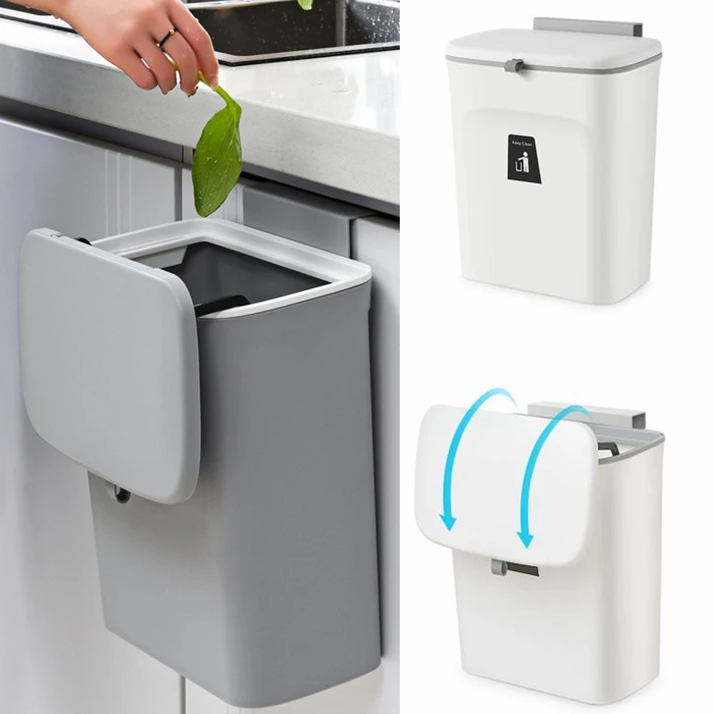 

Hanging Trash Can with Lid Kitchen Recycling Garbage Basket Cabinet Door Bathroom Wall Mounted Trash Bin Dustbin Large Capacity