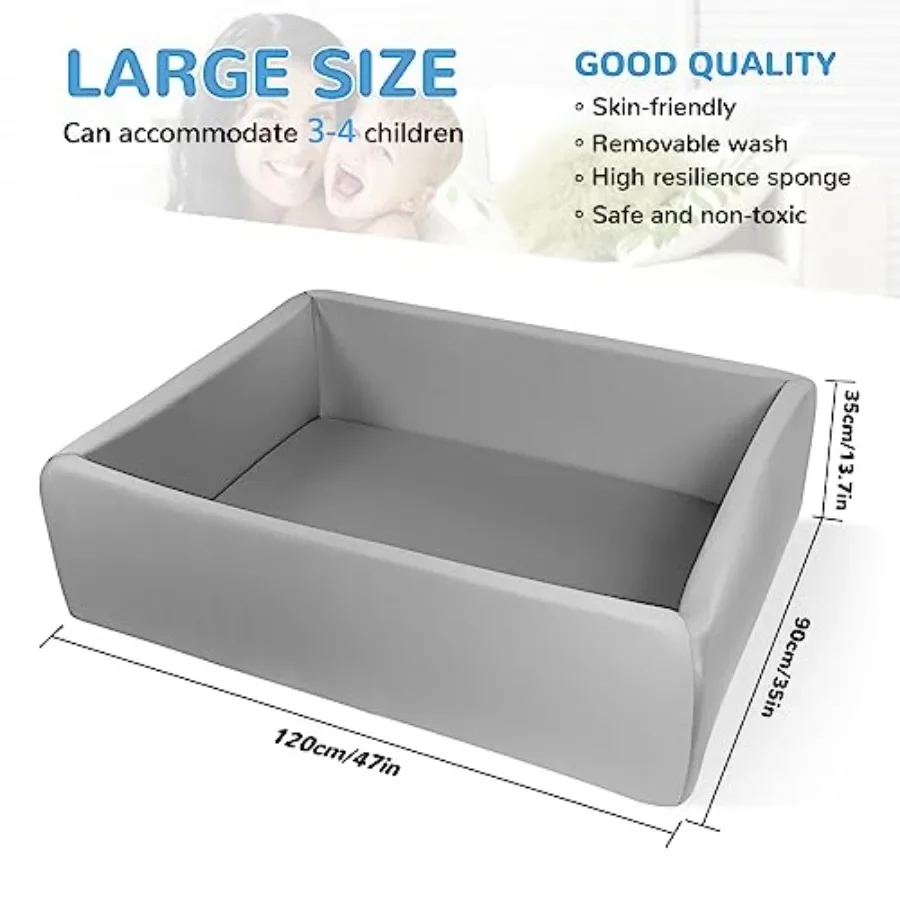 Foam Ball Pit for Toddlers, 47 Inch Rectangle Ball Pool, Soft Ball Pit Large Size, Ideal Gift for Indoor and Outdoor Game Balls