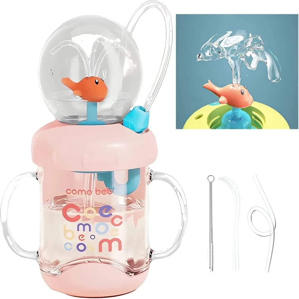 New Double Drinking Lid Whale Fountain Tumbler Leak Proof Widened Handle Insulated Water Bottle 220ml 350ml Drinking Cup