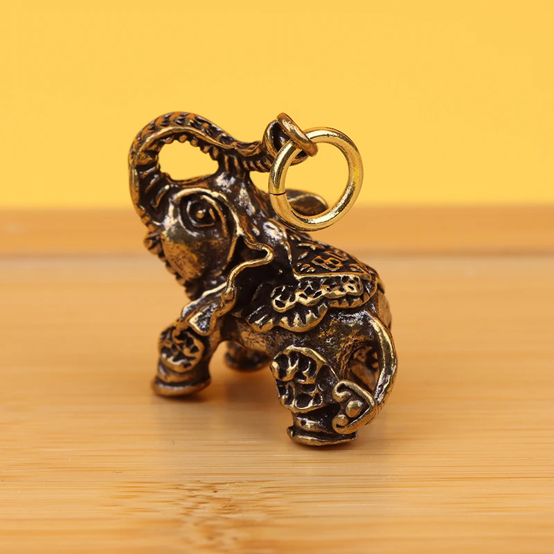 Sólido bronze elefante sorte ornamentos, decorações de desktop do escritório, textos de riqueza chinesa, estatuetas de cobre do vintage, 1pc