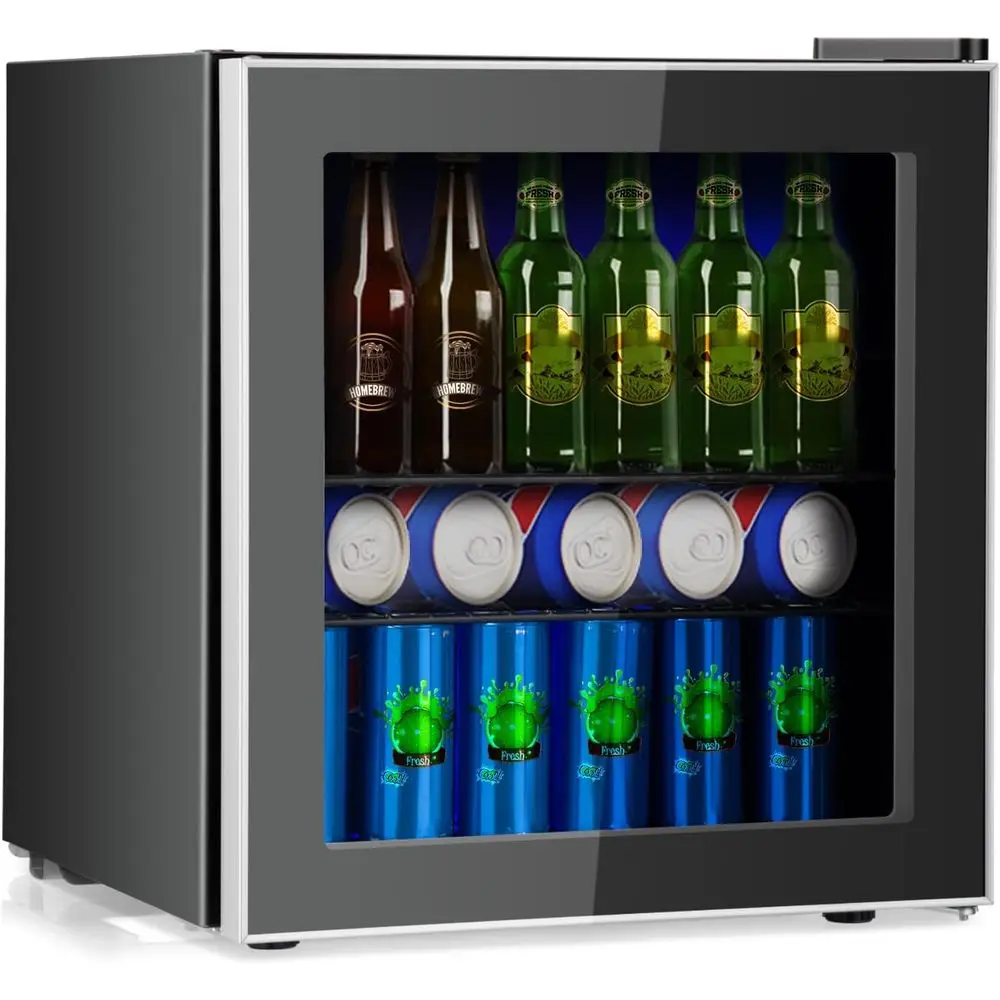 

Under-Counter 60-Can Beverage Cooler with Glass Door, Adjustable Shelves, LED Light, and Temperature Control