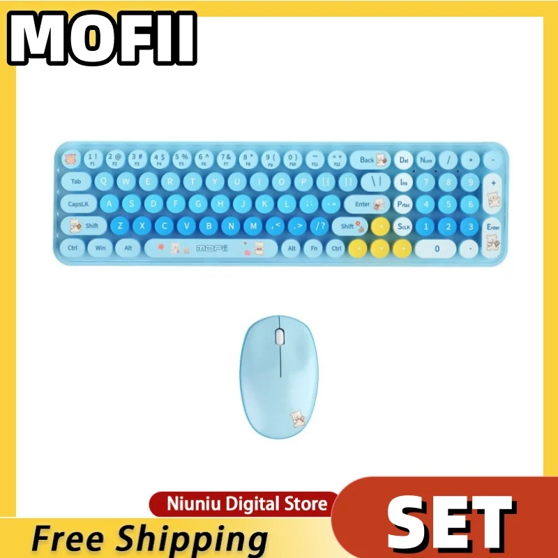 

MOFII Women's Keyboard Mouse Set Wireless Keyboard Mouse Cute Full Size Low Latency Office Game BabyBear Set