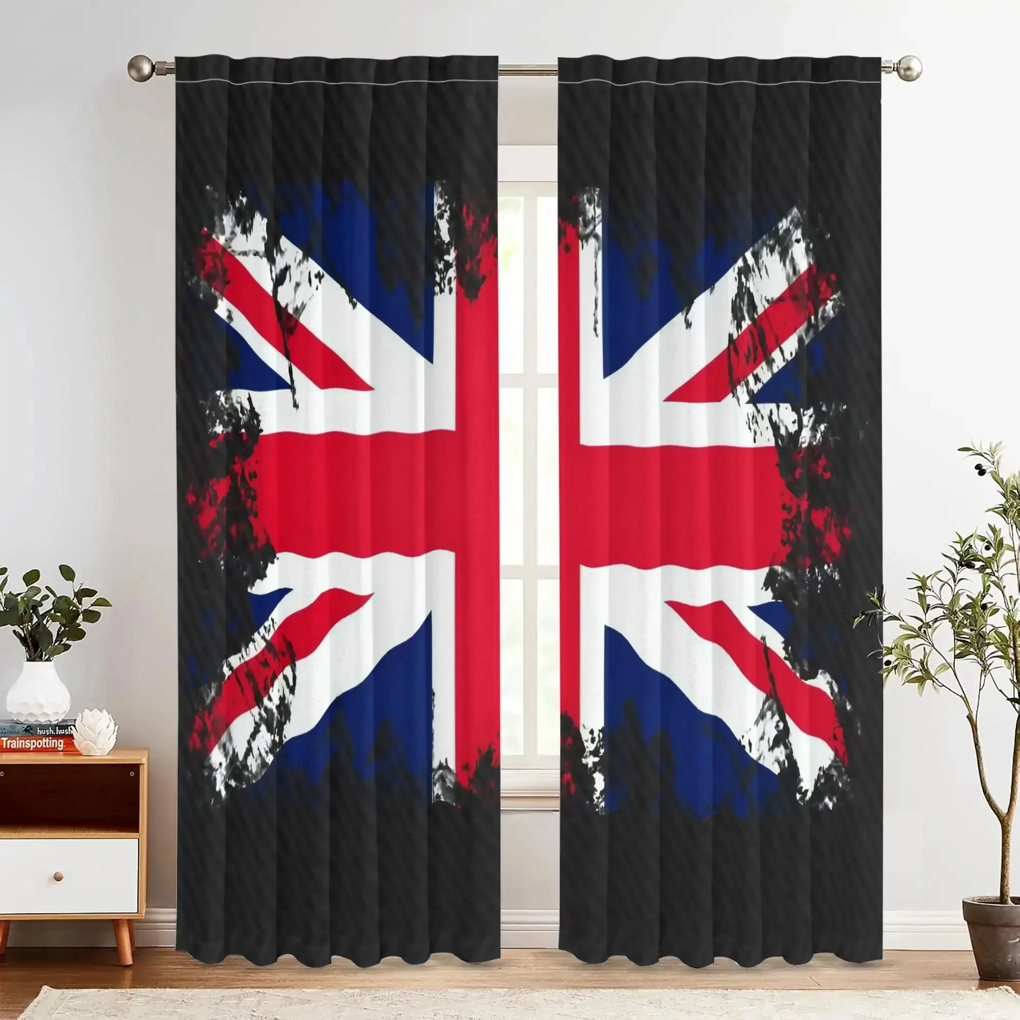 Luxury British Union Jack Curtains 2pcs Grunge Style Flag Window Panels Curtain Treatment UK Patriotic Home Decor