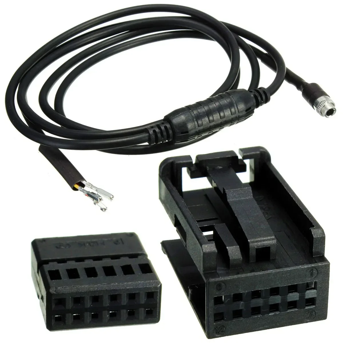 For BMW E60 E63 5 6 Series 3.5MM 12PIN AUX Auxiliary Wire Black Audio Female Music Cable