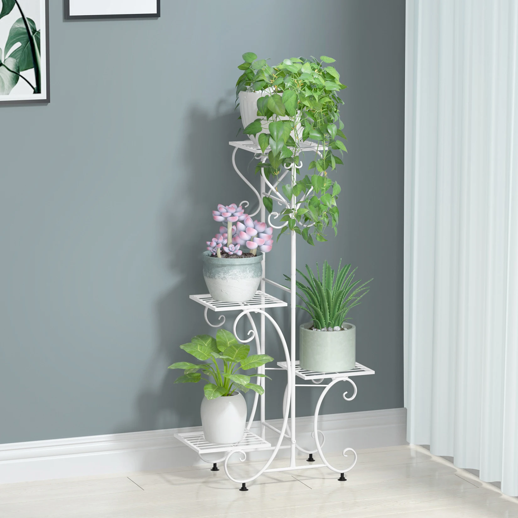 4 Tiers Metal Plants Stand Garden Patio Flower Pots Holder Display Rack Shelf for Balcony Backyard