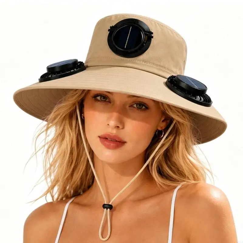 2026 New Fishing Garden Sun Hat Solar Assisted Cooling Shade Hat with Chin Cord for Camping and Sunny Day Walks Outside