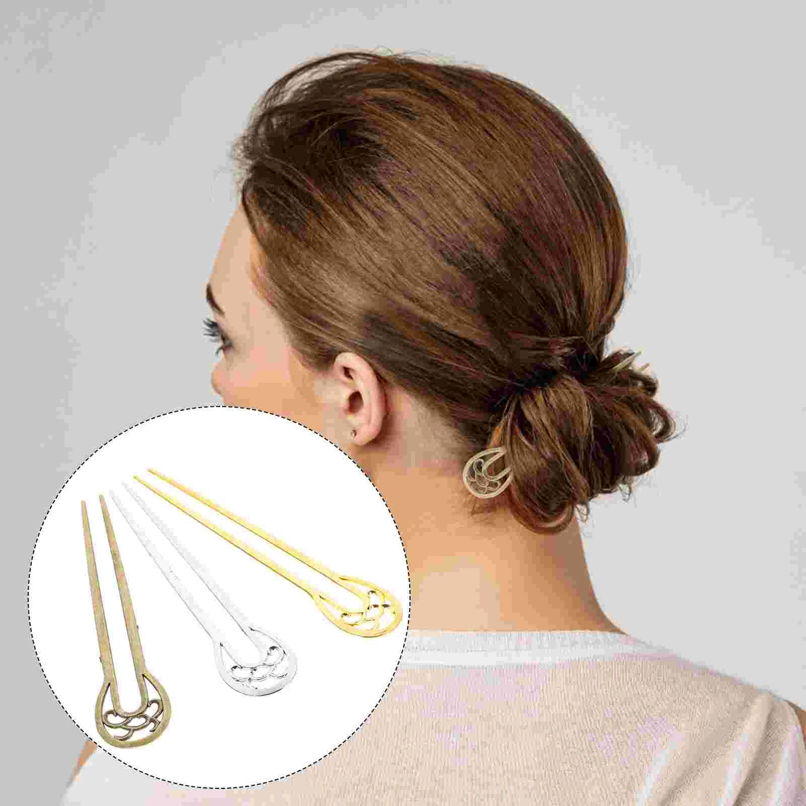 

3pcs Classical Retro Headdress U-shaped Double Spindrift Shape Hair Pin Hand Carved Hair Stick Hairpin Accessories for Women and