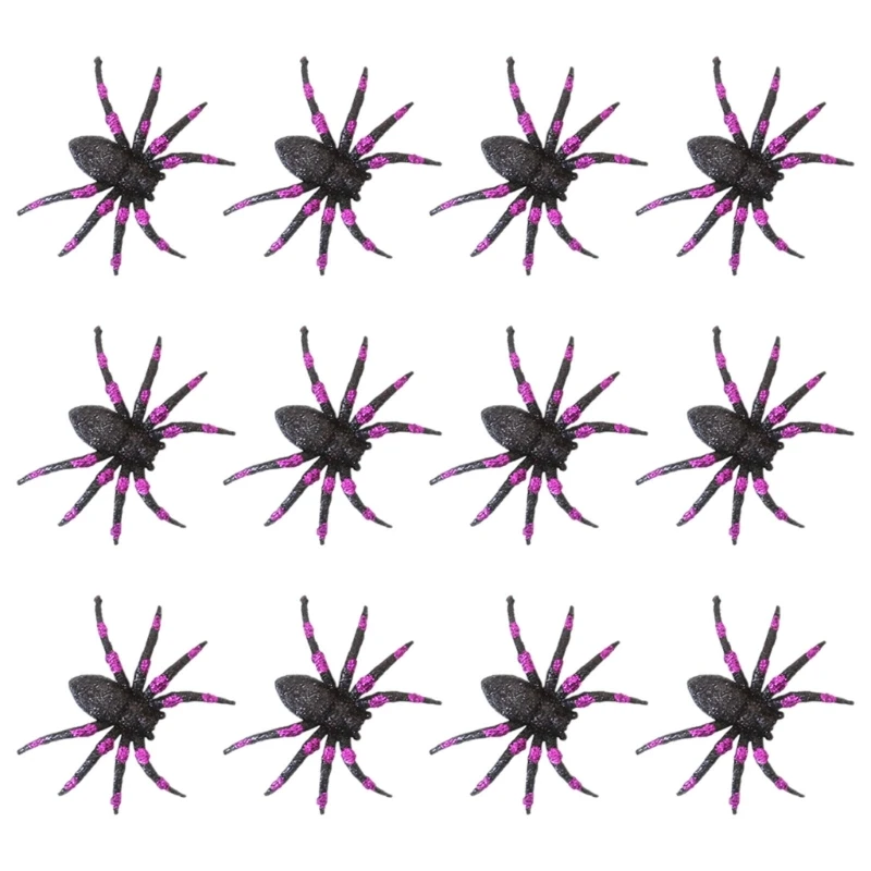 Pack of 12 Halloween Spiders Decorations Frightening Ornament for Porch Garden