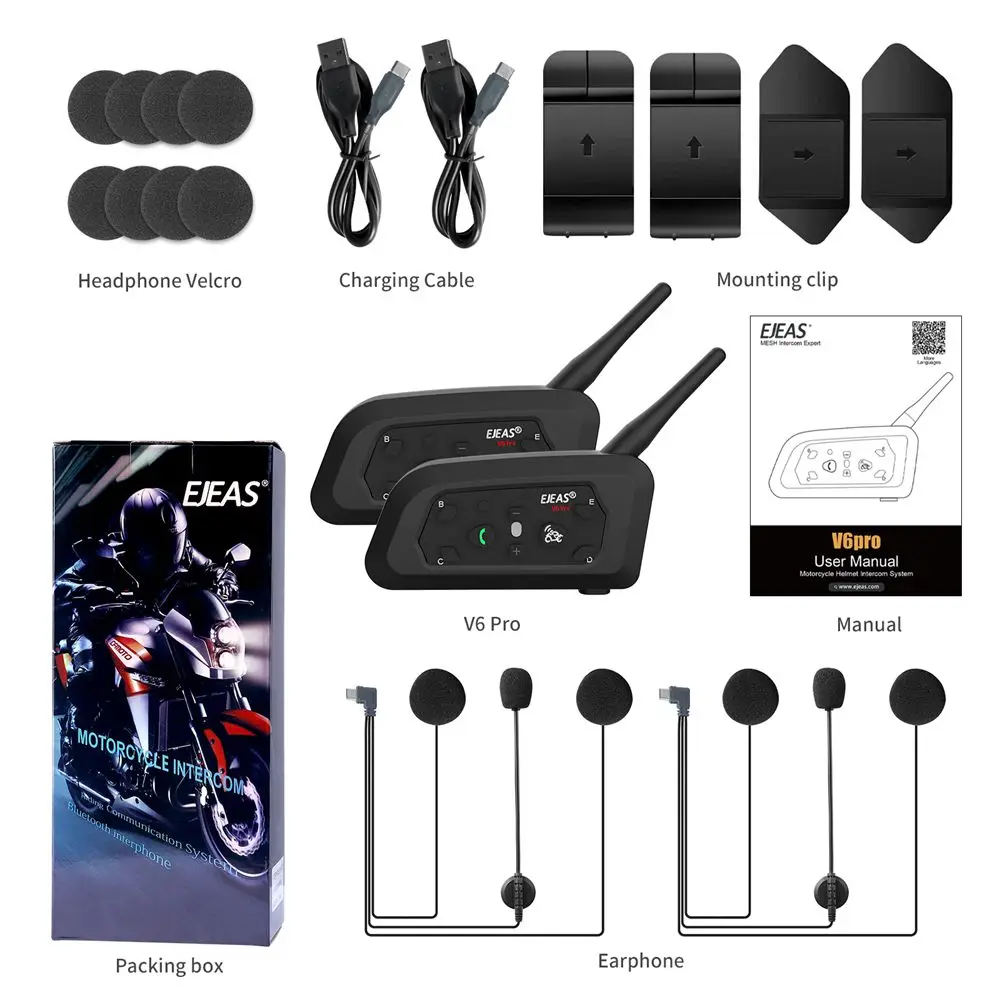 EJEAS V6 PRO+ Motorrad Bluetooth Helm Headset Intercom 850 mAh MOTO Communicator 800 m Interphone für 6 Fahrer IP65 Wasserdicht – Detail 19