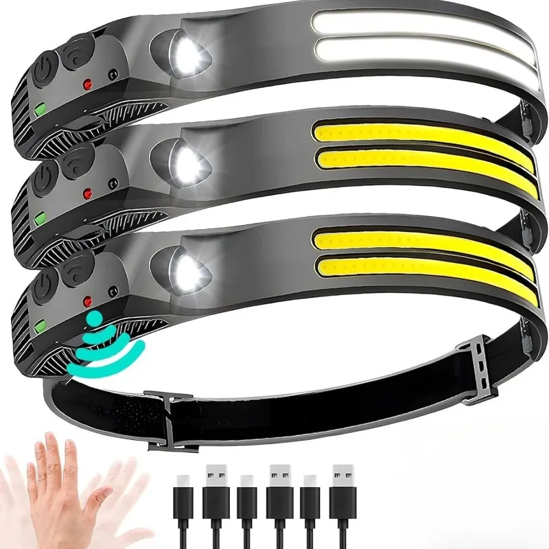 

COB LED Headlamp Induction Head Lamp Built-in Battery USB Rechargeable Head Flashlight Outdoor Camping Fishing Sensor Headlight