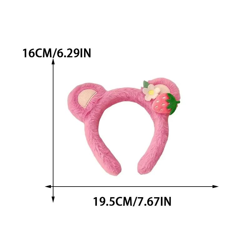 1/4 Stück ZYFHTT Erdbeer-Bär Plüsch-Stirnband für Frauen Süßes Alltags-Haarband Modisches Mädchen-Gesichtswasch-Haarband – Detail 4