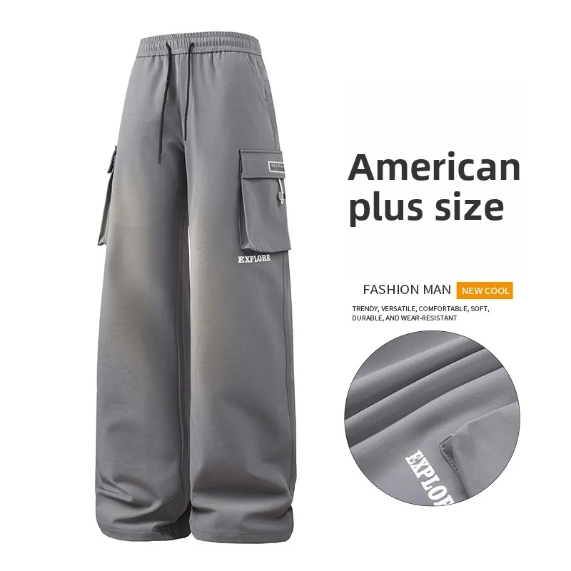 

2025 New Men's American Workwear Cargo Pants Loose Straight Leg Versatile Casual Long Pants Plus Size Fashion Wide Leg Trousers