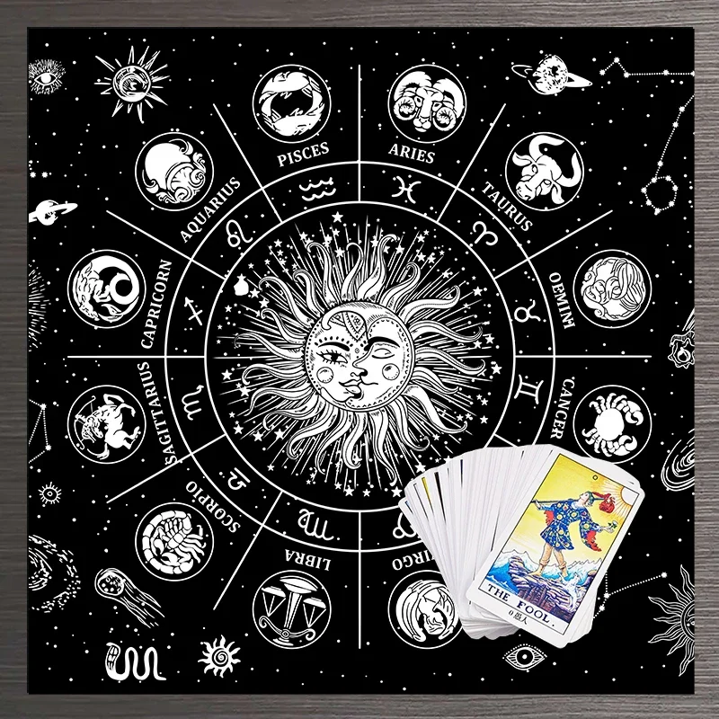 Sun Moon Tarot tablecloth White black horoscope Divination witchcraft Astrology Altar Cloth Alter Cloth Tarot Mat Decor Witchy