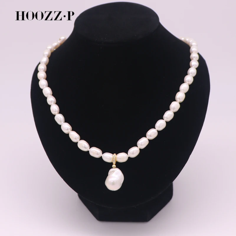 HOOZZ.P Fashion Big Pearls Necklace Baroque Pendant Natural Freshwater Cultured Ins Pearl Jewelry Fine Drop Wedding Party Gifts