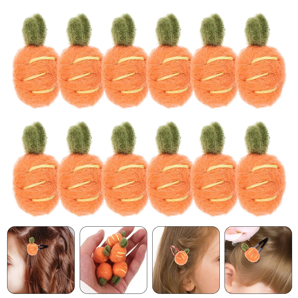 

12pcs Felt Carrots Accessories for DIY Crafts Headdress Hairpin Brooch Decorative Wool naments Rabbit Hair Clips