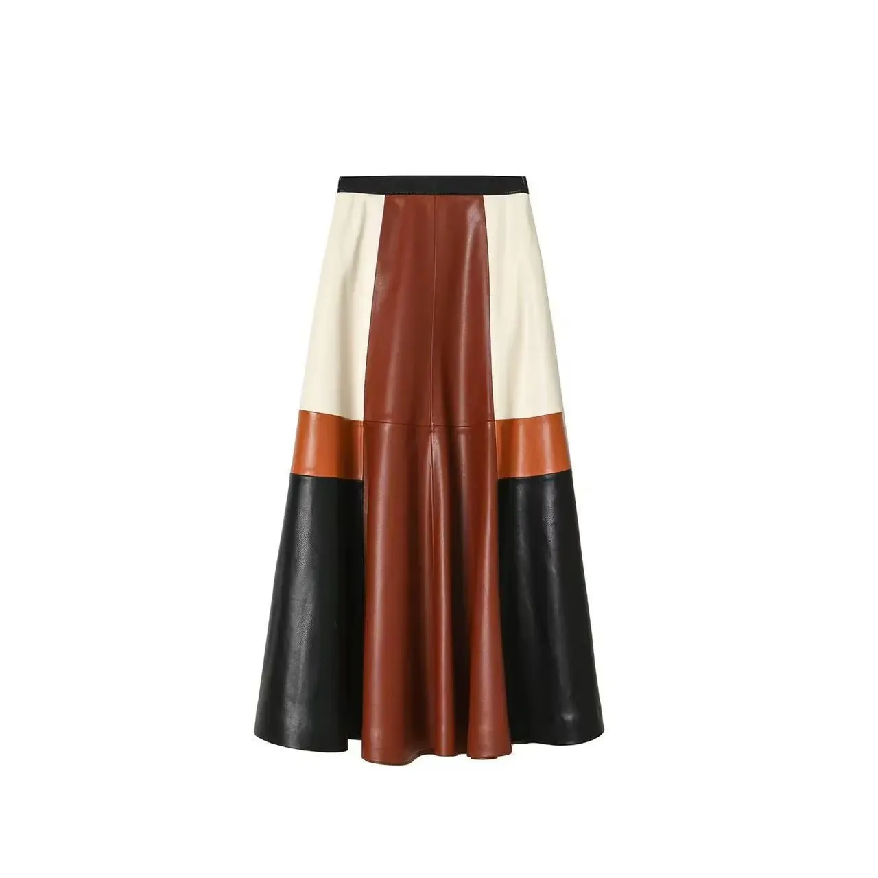 2024 Fashion New Genuine Leather Sheepskin Long Skirt Maillard Retro Big Swing Skirt E57