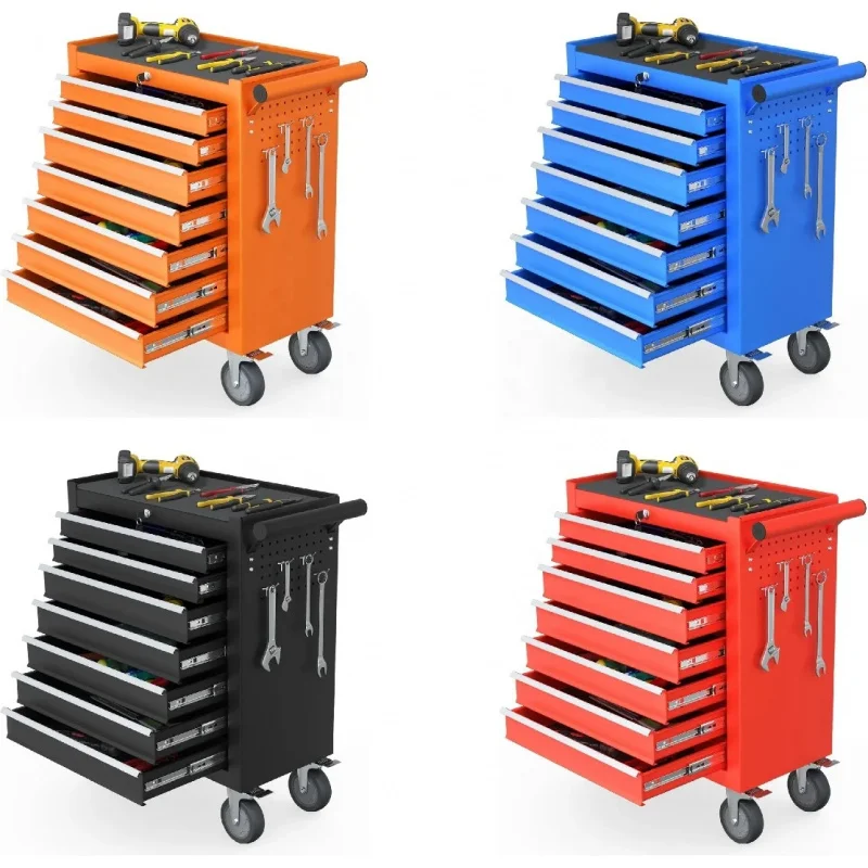 custom.PULAGE-Drawer Rolling Cabinet with Wheels, Mobile Storage Chest Garage, Workshop, Mechanics Blu