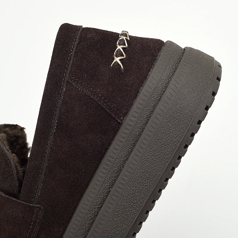 جلد المرأة المتسكعون قصيرة أفخم أحذية منصة الخريف الدافئة الانزلاق على الصوف الشقق جولة تو أحذية امرأة مريحة الأحذية #5