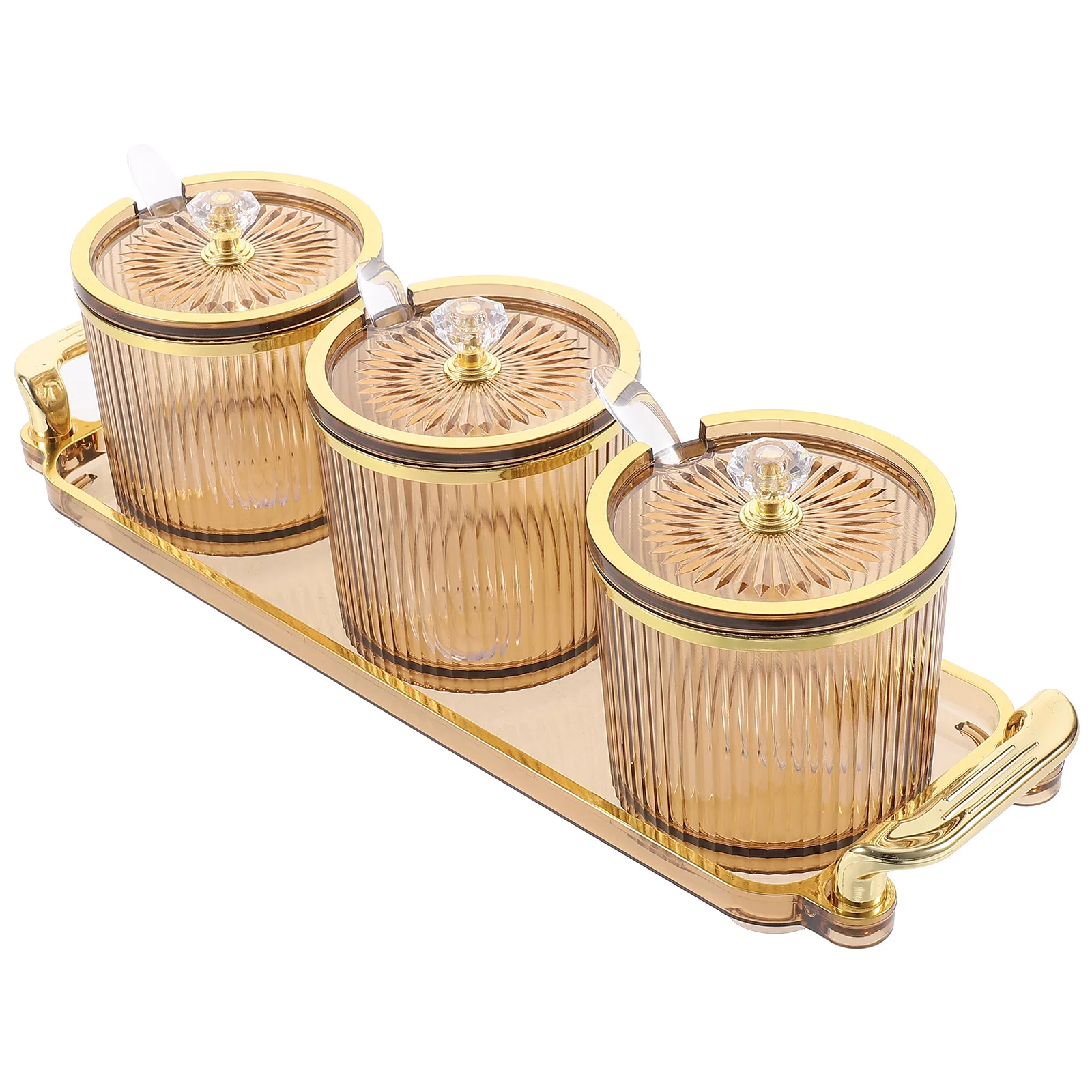 1 Set Of Seasoning Container Set Transparent Striped Design Salt Sugar Soy Sauce Vinegar Jars With Lids Kitchen Spice Organizers