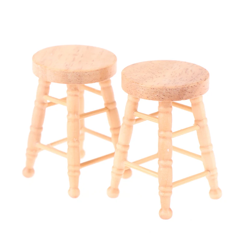 Dollhouse Wooden Round Bar High Stool Simulation Mini Ornaments Children Toy