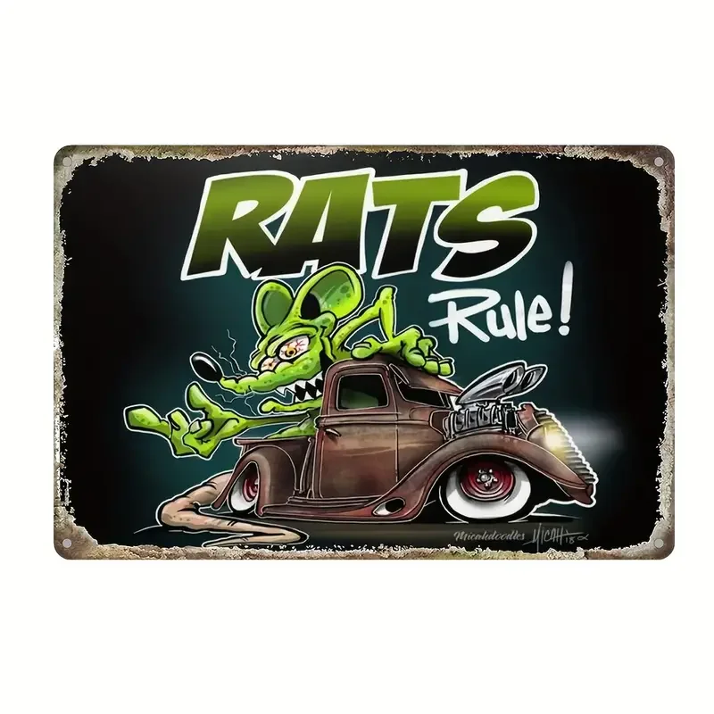 Letrero de estaño de Metal Vintage "Rat Fink", póster con ilustraciones, pintura de Lron a prueba de agua y polvo, restaurante, Bar, Pub, cafetería, cafetería, 1 unidad