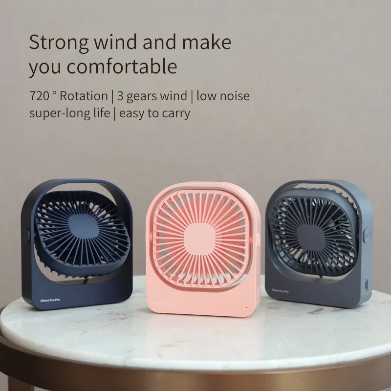 USB Desktop Fan 720° Rotation Silence Fan 2800mAh USB Rechargeable Electric Air Cooler Mini Fans for Summer Living Camping Fan