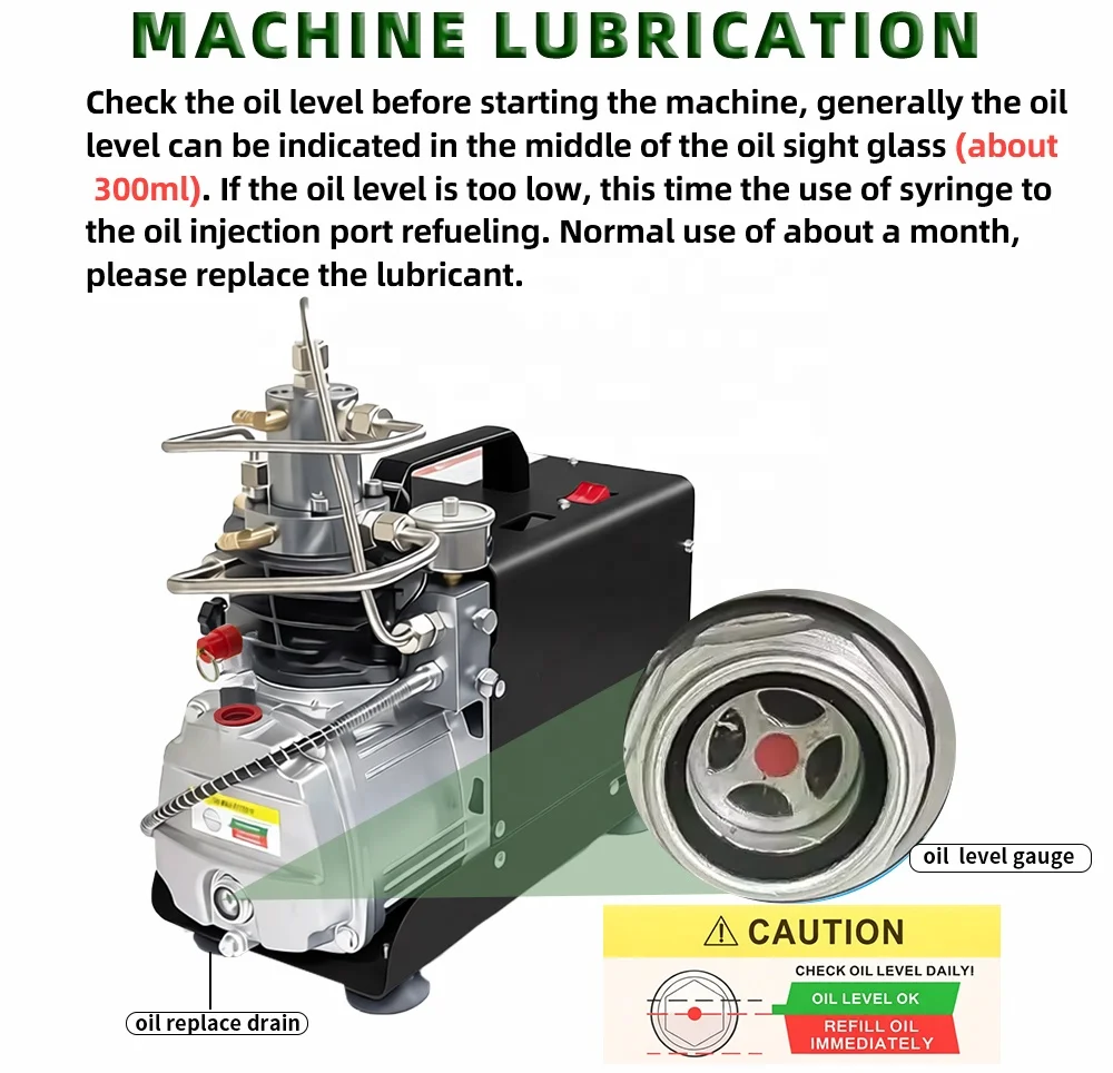 

Gold Seller Automatic Stop Single-Cylinder Air Compressor 30MPa/4500PSI Motor Portable 220V Electric Pump Inflator PCP Paintball