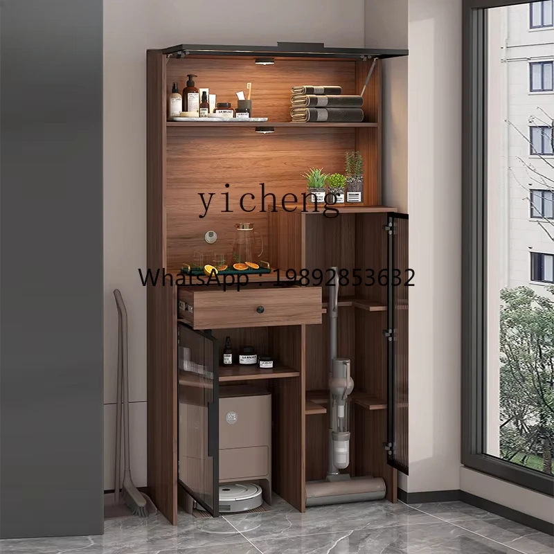 H3-23 medieval style imitation rattan woven side cabinet integrated against the wall sweeping robot shelf vacuum cleaner storage
