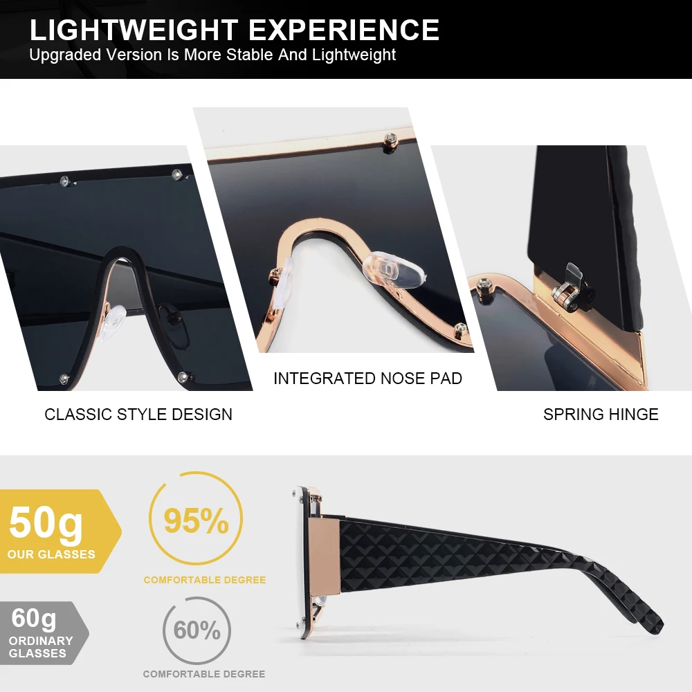 CRIXALIS 7 PCS Square Rimless Sunglasses Women Oversized Luxury Designer Sun Glasses Female Fashion Gradient Shades Lady UV400