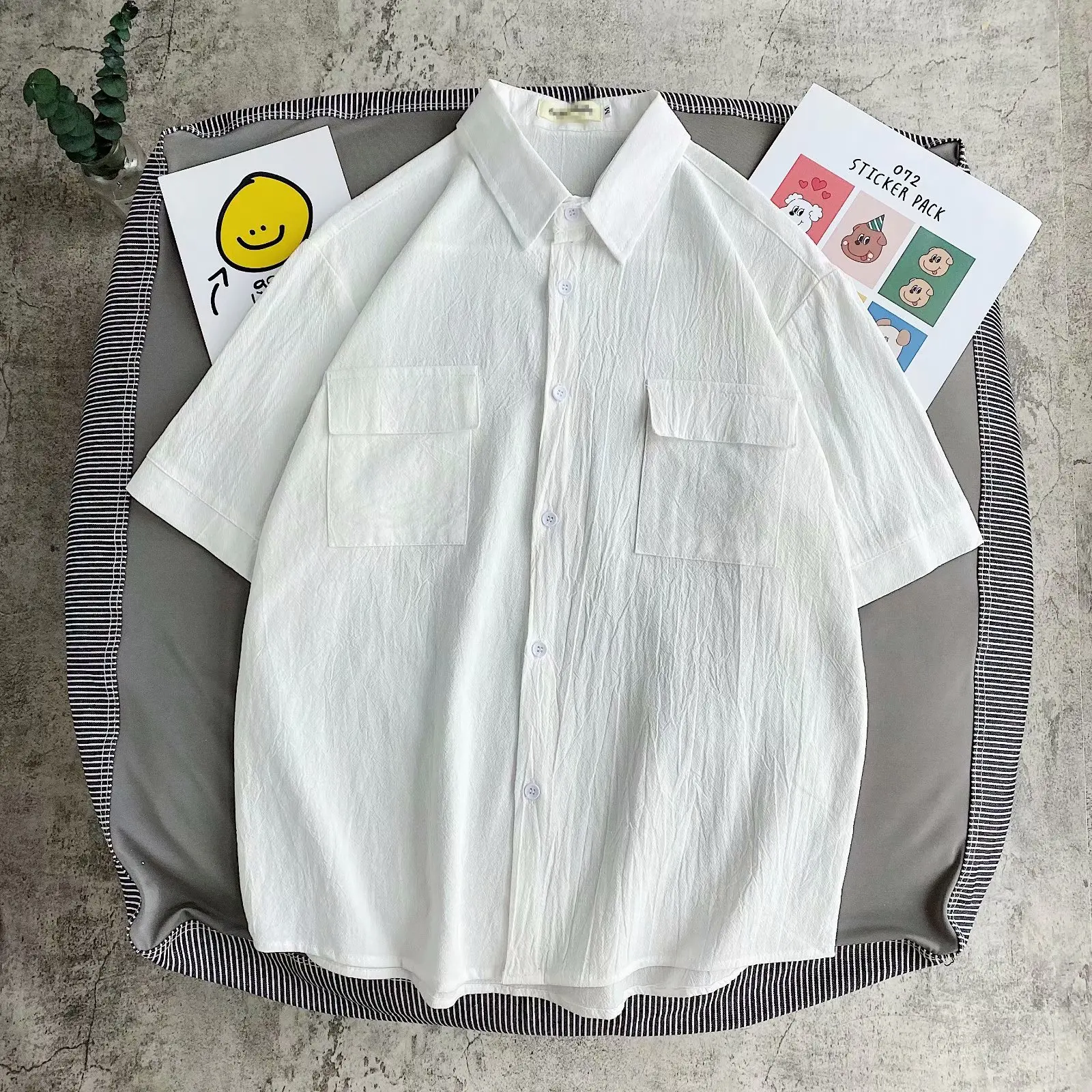 

Мужская рубашка из хлопка и льна в японском стиле с отложным воротником, свободного кроя, для студентов, Гонконг