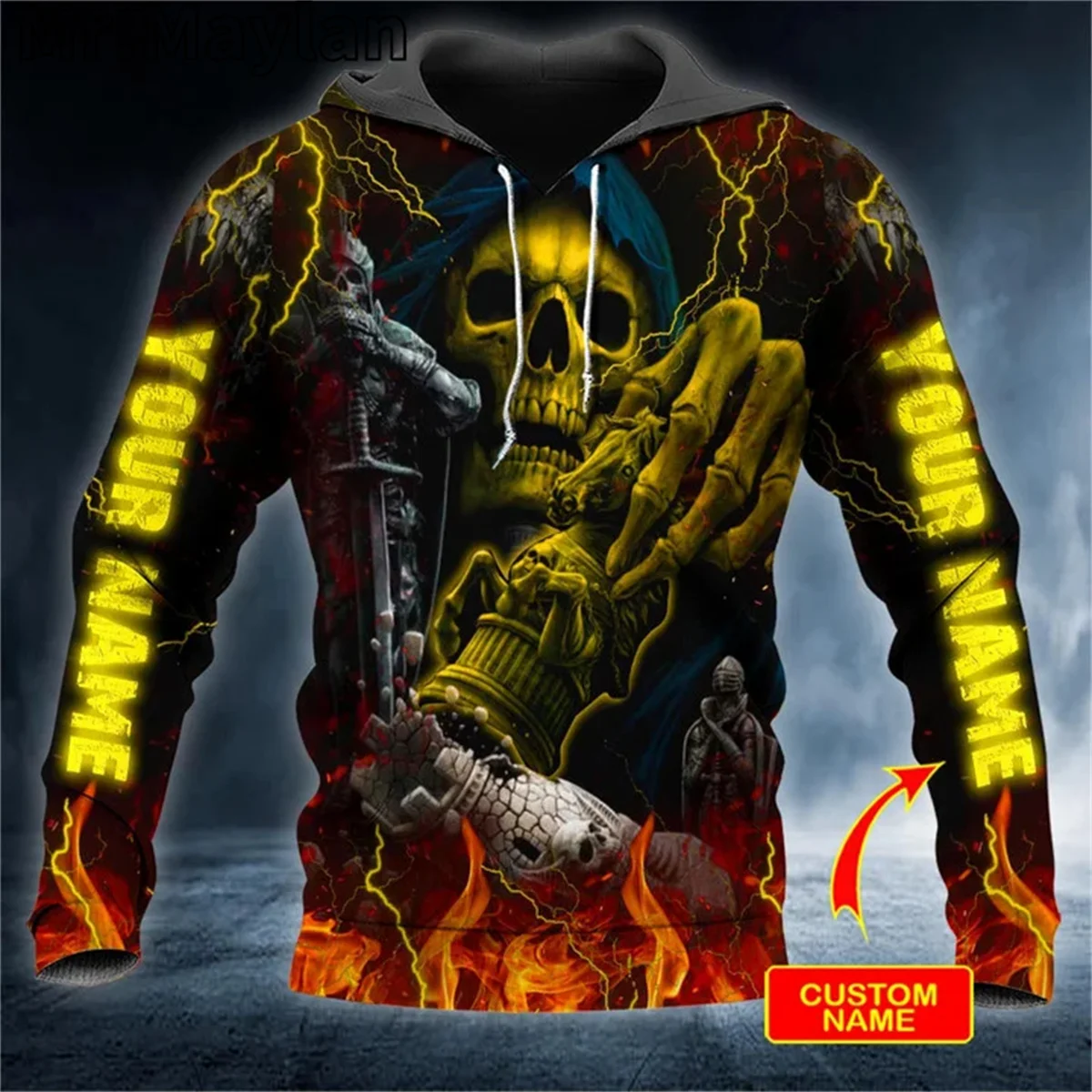 Custom Name Knight Rook Chess Death Skull 3D Print Unisex Hoodie Men Sweatshirt Streetwear Zip Pullover Casual Jacket Tracksuits